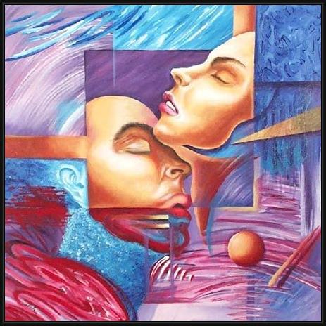 Framed 2010 abstract figure painting