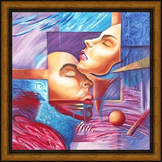 Framed 2010 abstract figure painting