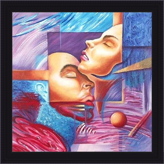 Framed 2010 abstract figure painting