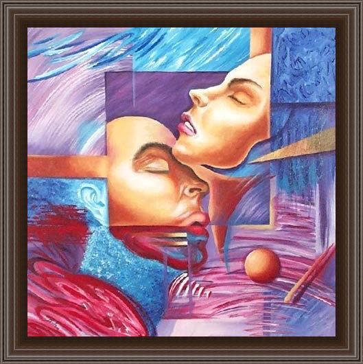 Framed 2010 abstract figure painting