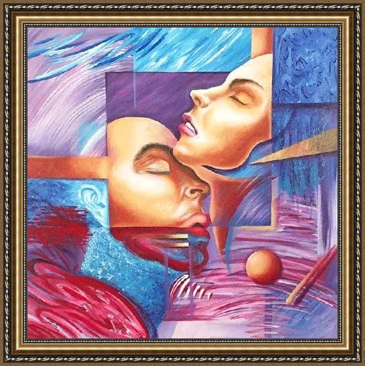 Framed 2010 abstract figure painting