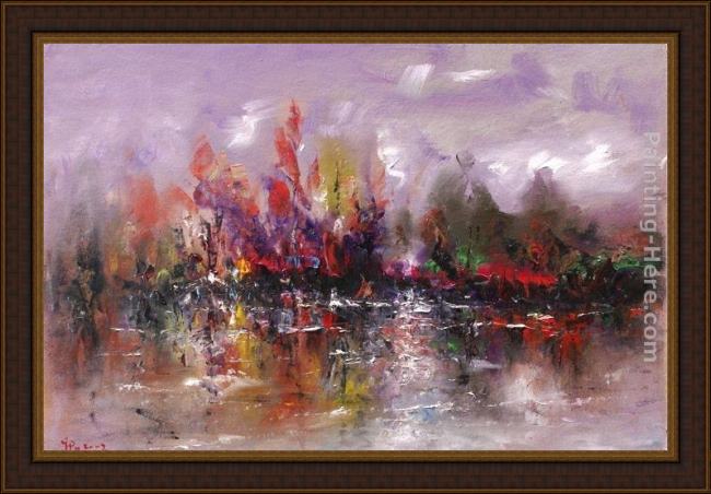 Framed 2011 evening by the lake painting
