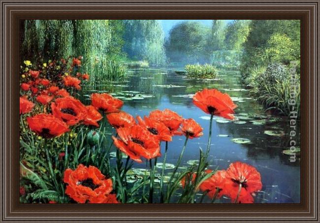 Framed 2011 red poppies painting