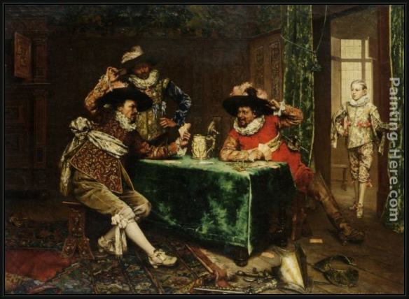 Framed Adolphe Alexandre Lesrel a game of cards painting