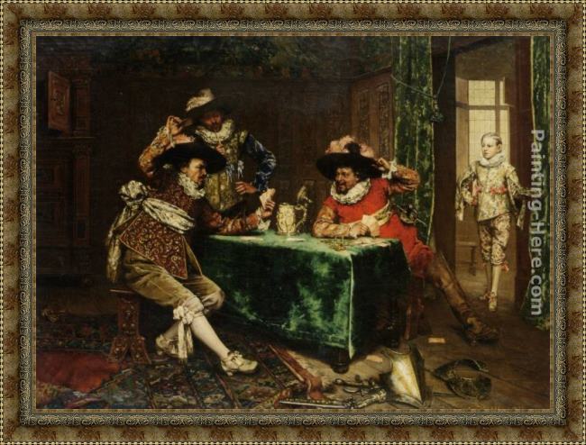 Framed Adolphe Alexandre Lesrel a game of cards painting