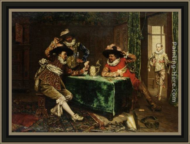 Framed Adolphe Alexandre Lesrel a game of cards painting