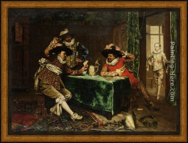 Framed Adolphe Alexandre Lesrel a game of cards painting