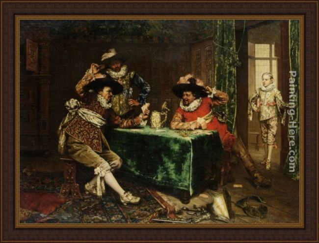 Framed Adolphe Alexandre Lesrel a game of cards painting