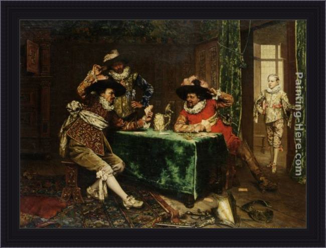 Framed Adolphe Alexandre Lesrel a game of cards painting