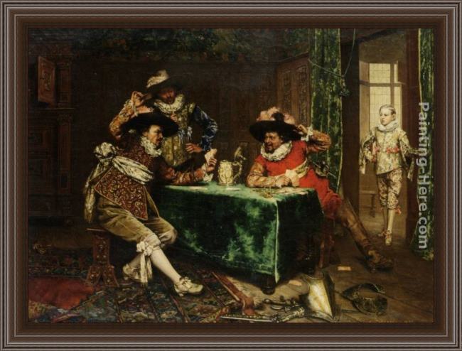 Framed Adolphe Alexandre Lesrel a game of cards painting