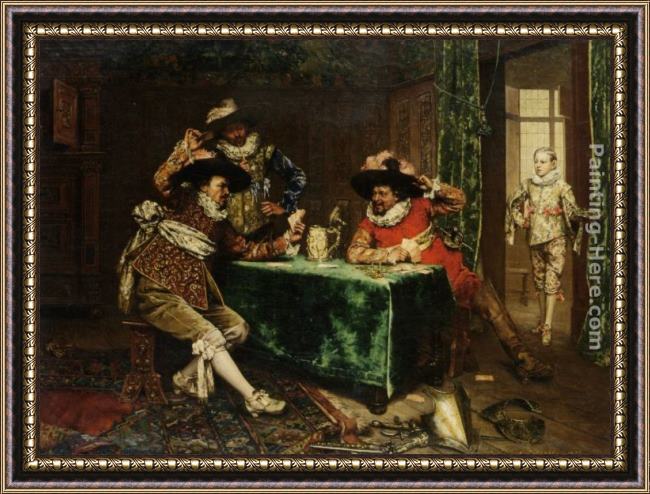 Framed Adolphe Alexandre Lesrel a game of cards painting