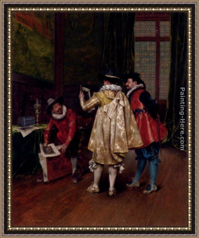 Framed Adolphe Alexandre Lesrel the conversation painting