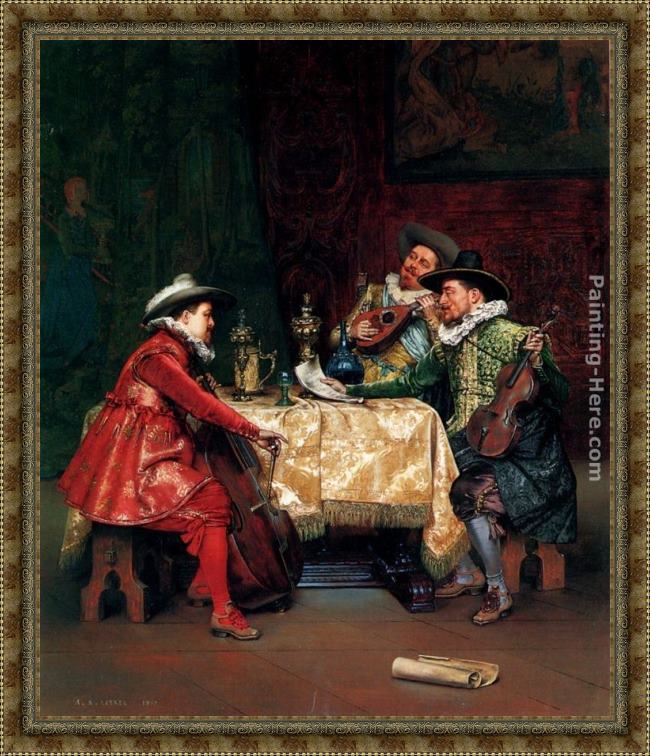 Framed Adolphe Alexandre Lesrel the rehearsal painting