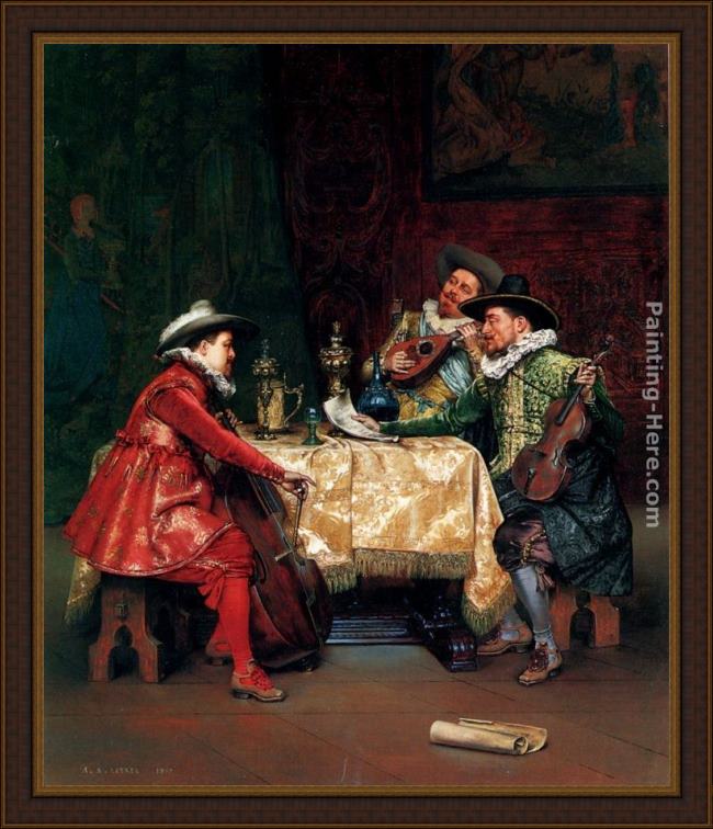 Framed Adolphe Alexandre Lesrel the rehearsal painting