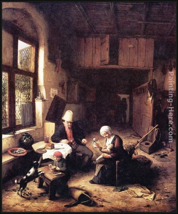Framed Adriaen van Ostade inside a peasant's cottage painting
