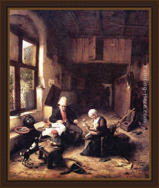 Framed Adriaen van Ostade inside a peasant's cottage painting