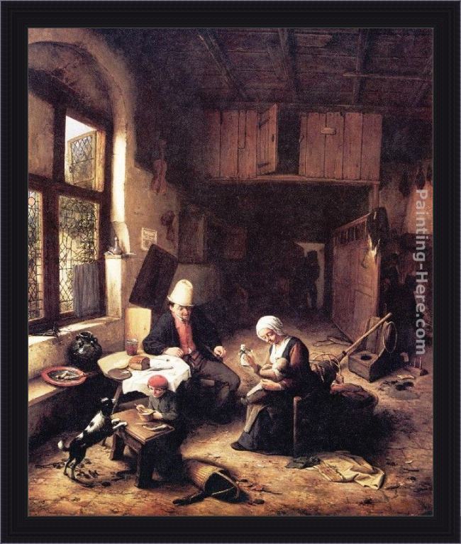 Framed Adriaen van Ostade inside a peasant's cottage painting