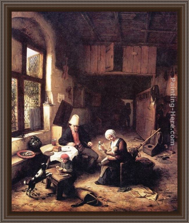 Framed Adriaen van Ostade inside a peasant's cottage painting