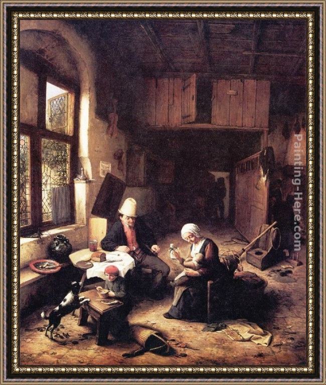 Framed Adriaen van Ostade inside a peasant's cottage painting