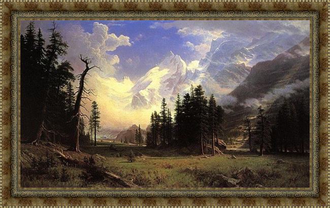 Framed Albert Bierstadt the morteratsch glacier upper engadine valley pontresina painting