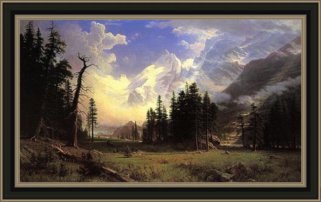 Framed Albert Bierstadt the morteratsch glacier upper engadine valley pontresina painting