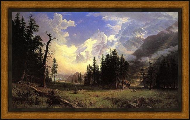 Framed Albert Bierstadt the morteratsch glacier upper engadine valley pontresina painting