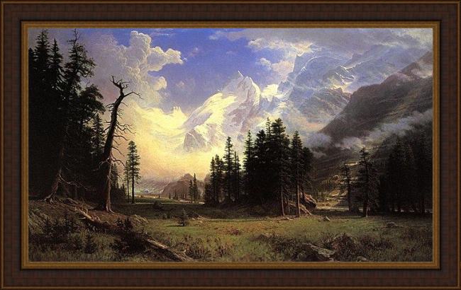 Framed Albert Bierstadt the morteratsch glacier upper engadine valley pontresina painting