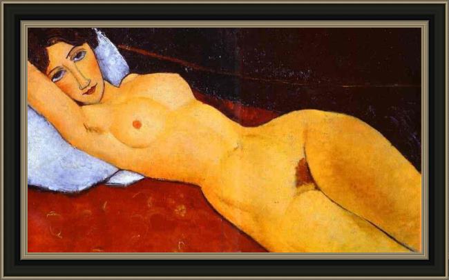 Framed Amedeo Modigliani reclining nude painting