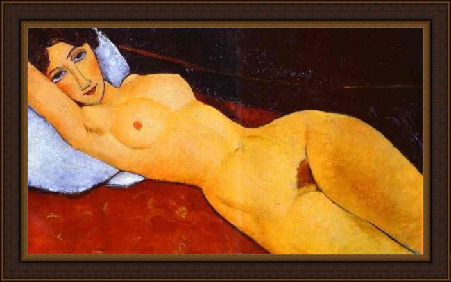 Framed Amedeo Modigliani reclining nude painting