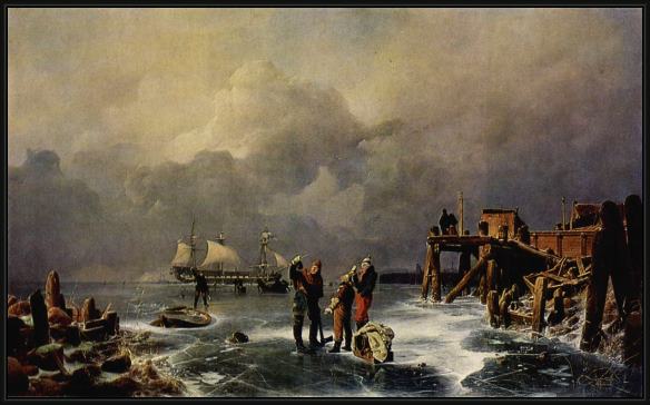 Framed Andreas Achenbach ufer des zugefrorenen meeres painting