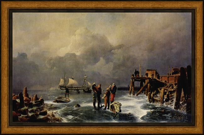 Framed Andreas Achenbach ufer des zugefrorenen meeres painting