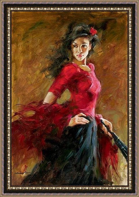 Framed Andrew Atroshenko the fan dancer painting