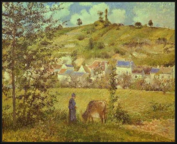 Framed Camille Pissarro landscape at chaponval painting