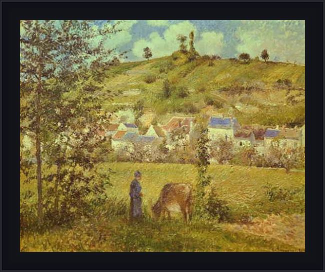 Framed Camille Pissarro landscape at chaponval painting