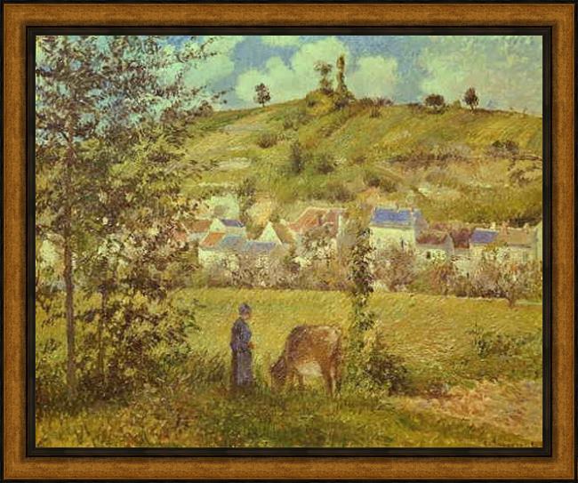 Framed Camille Pissarro landscape at chaponval painting