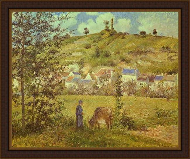 Framed Camille Pissarro landscape at chaponval painting