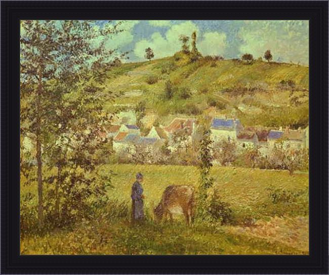 Framed Camille Pissarro landscape at chaponval painting