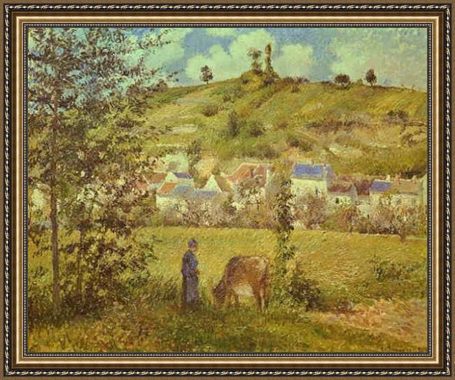 Framed Camille Pissarro landscape at chaponval painting