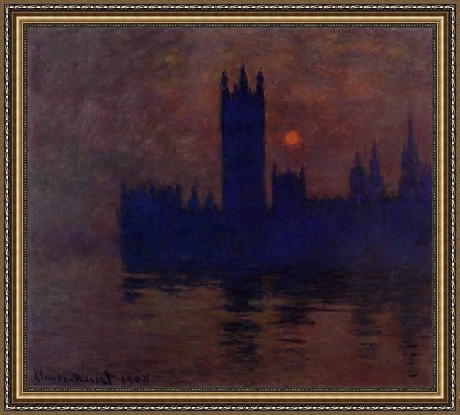 Framed Claude Monet houses of parliament sunset 2 painting