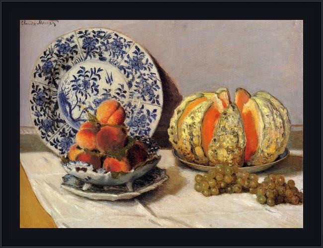 Framed Claude Monet still life with melon painting