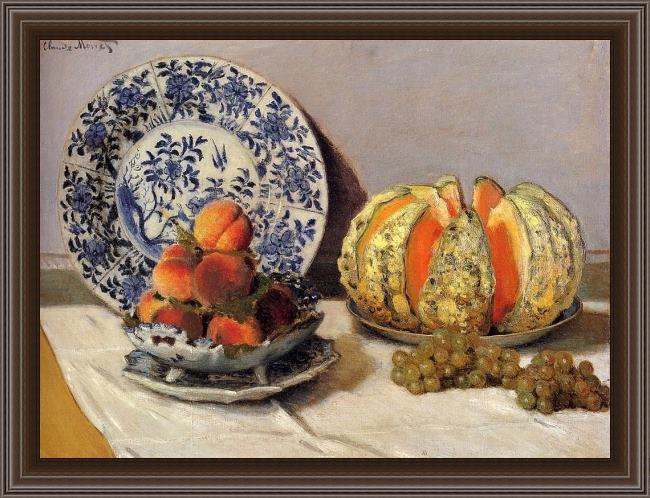 Framed Claude Monet still life with melon painting
