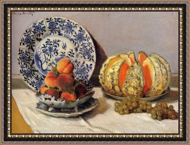 Framed Claude Monet still life with melon painting