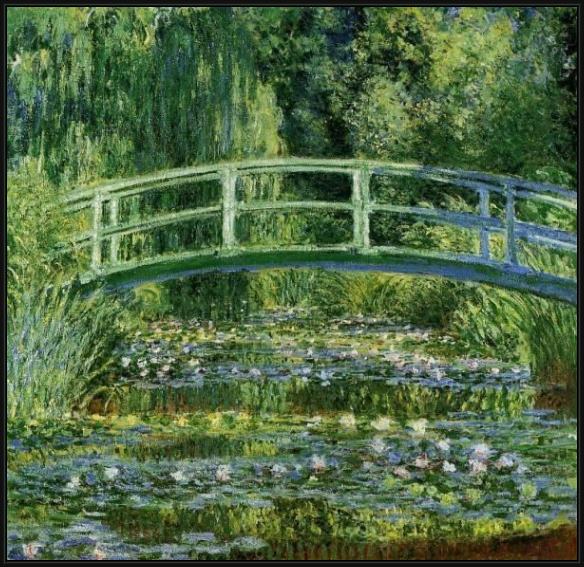 Framed Claude Monet water lily pond painting