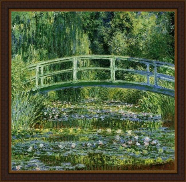 Framed Claude Monet water lily pond painting