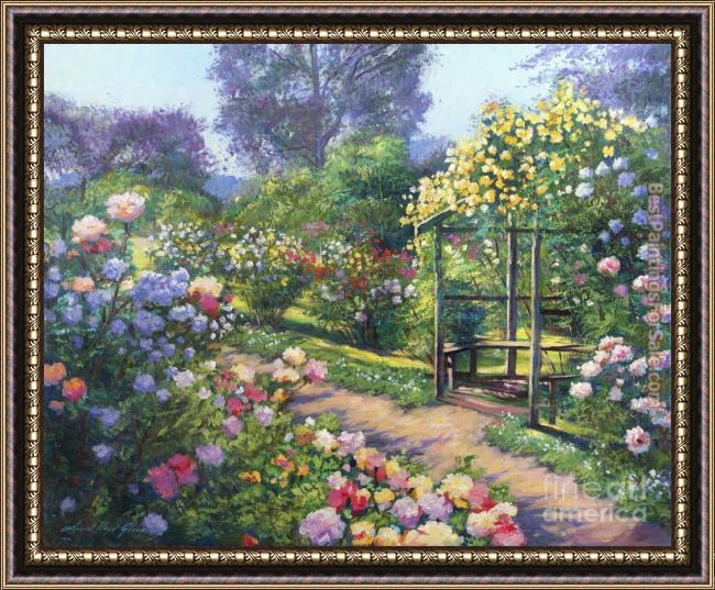Framed David Lloyd Glover an evening rose garden painting