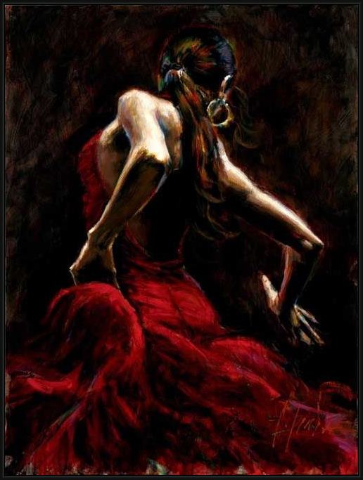 Framed Fabian Perez dancer in red painting