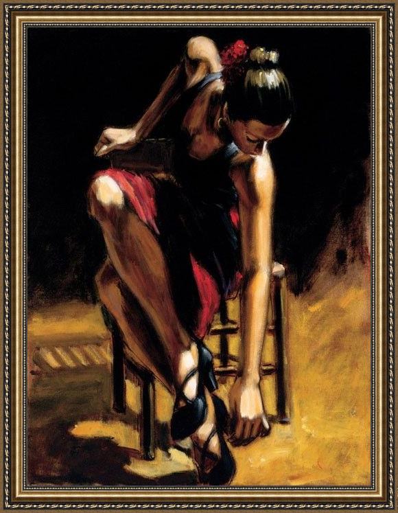 Framed Fabian Perez dancerin red skirt painting