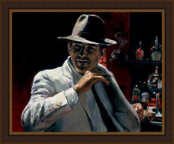 Framed Fabian Perez man at red bar painting