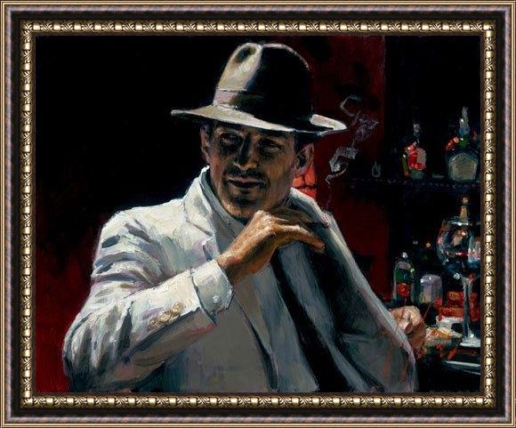 Framed Fabian Perez man at red bar painting
