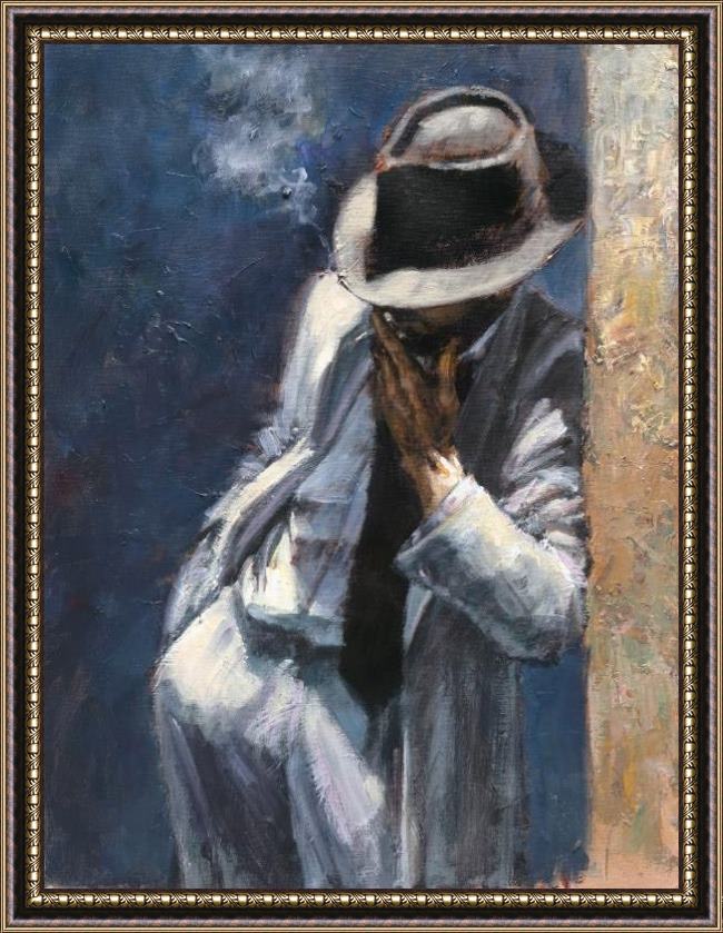 Framed Fabian Perez man in white suit painting